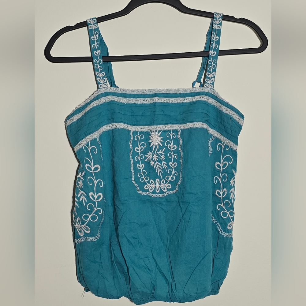 Teal Embroidered Sleeveless Top